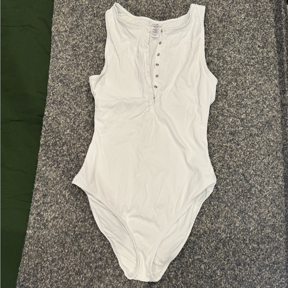 Andie White Ribbed swimsuit with Snap Closures